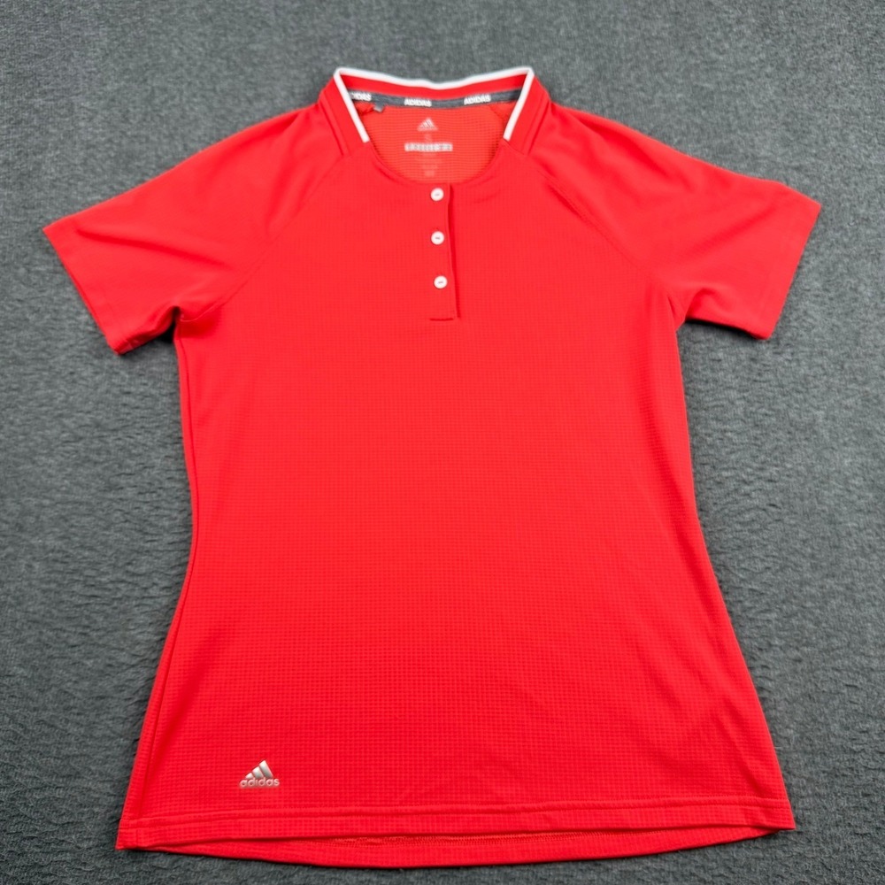 Adidas Golf Climachill Polo Shirt Womens Small Red Henley Short Sleeve Textured - Picture 1 of 7